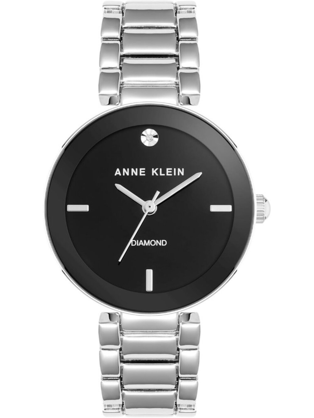 Anne Klein Women's Silver And Black Analog Genuine Diamond Dial Bracelet Watch